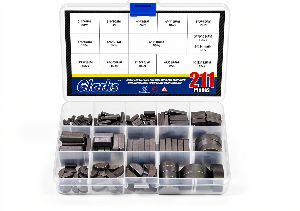 Installing Glarks Carbon Steel Woodruff Keys Kit on a workbench with magnetic tray