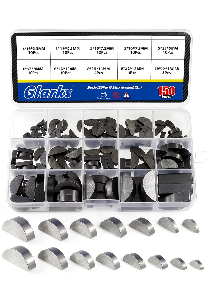 Glarks 150Pcs 15 Sizes Woodruff Keys Assortment