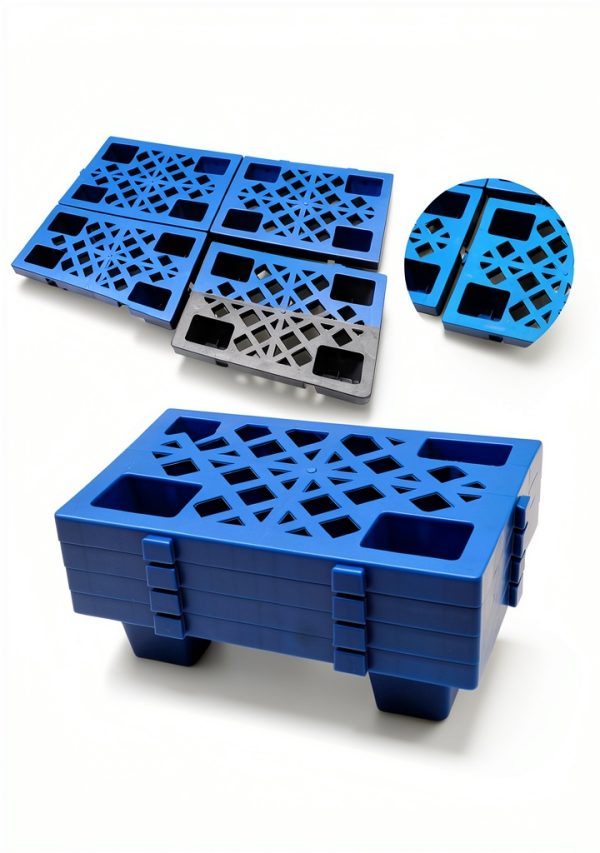 Plastic Pallets,4 Pack Lightweight Pallet,Nestable Moisture-Proof Floor Pallets,Spliceable Breathable Grid Platform for Garage Warehouse Supermarket Basement Outside Storage,15.7x11.8x3.9in-2