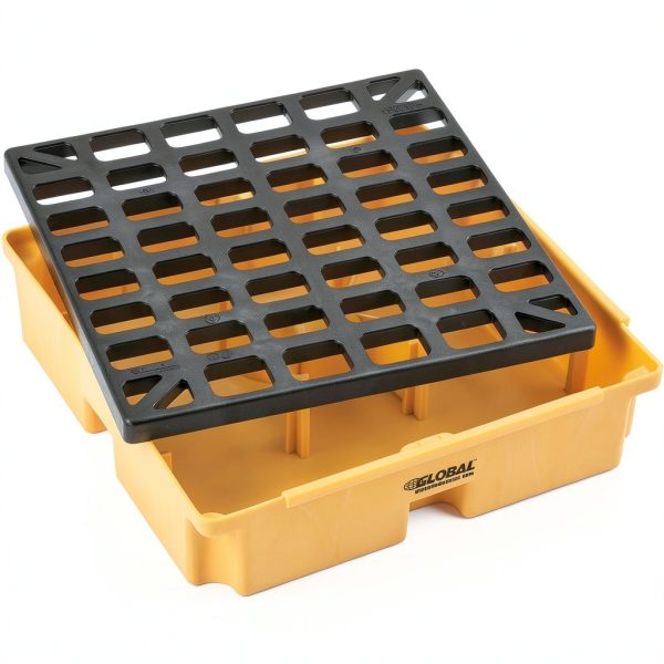 Global Industrial Low Profile Spill Containment Modular Platform, 1 Drum Capacity, 15 Gallon Liquid Capacity, 2000 Lbs Weight Capacity, 26"W x 26"D x 6-1/2"H, Yellow-2