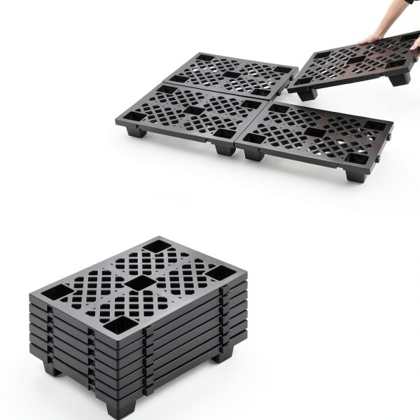 4 Pcs Plastic Pallets for Basement Storage Nestable Moisture Waterproof Lightweight Floor Pallets with Breathable Grid for Indoor Outdoor Supermarket Warehouse (23.6 x 15.8 x 3.9 Inch,Black)-3