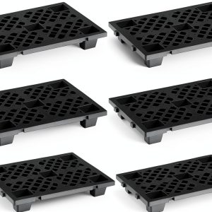 Plastic Pallet 6 Pack by Jeracino – HDPE Interlocking Pads, Black-0