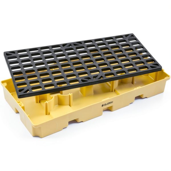 Global Industrial Low Profile Spill Containment Modular Platform, 2 Drum Capacity, 30 Gallon Liquid Capacity, 5000 Lbs Weight Capacity, 51.5"W x 26.25"D x 6.5"H, Yellow-1