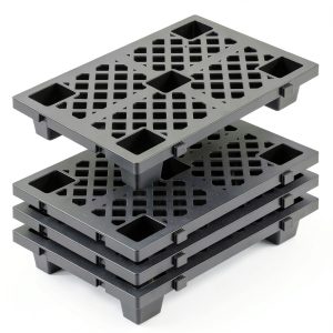 4 Pcs Plastic Pallets for Basement Storage Nestable Moisture Waterproof Lightweight Floor Pallets with Breathable Grid for Indoor Outdoor Supermarket Warehouse (23.6 x 15.8 x 3.9 Inch,Black)-0